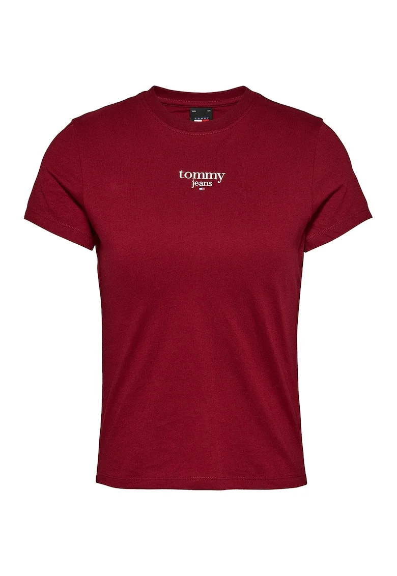 Tricou cu decolteu rotund si logo, Rosu inchis