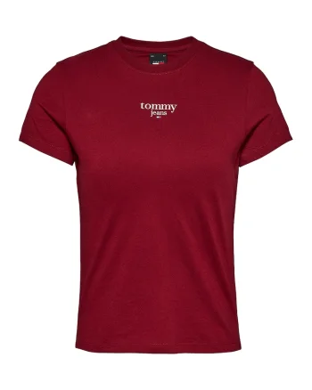 Tricou cu decolteu rotund si logo, Rosu inchis