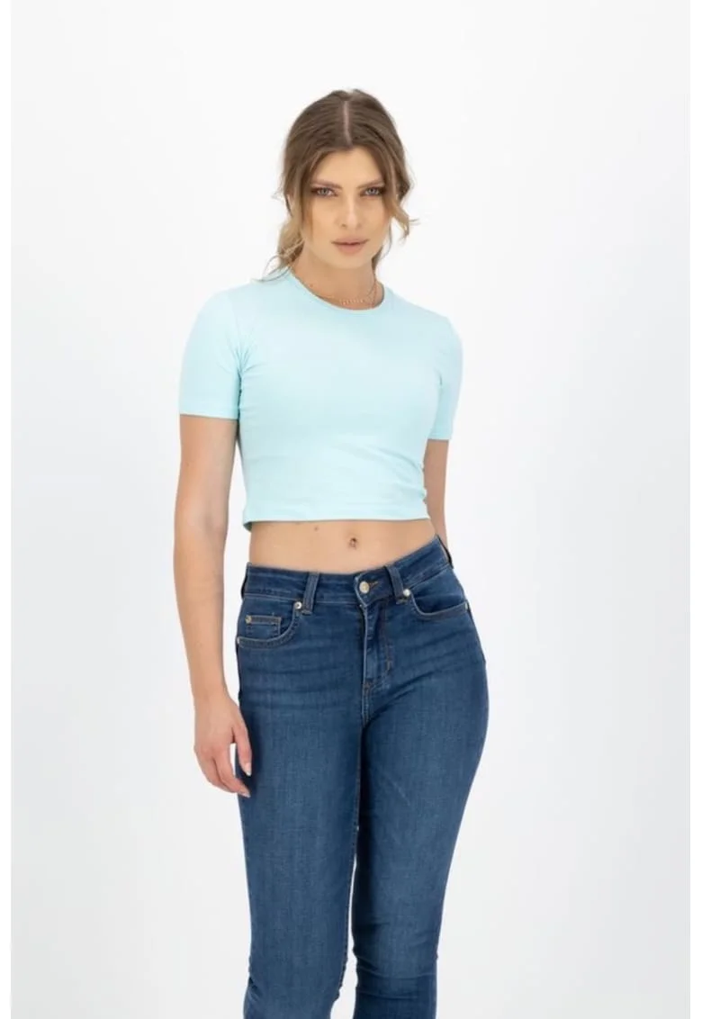 Tricou crop dama,  Turcoaz, Bumbac, Turcoaz