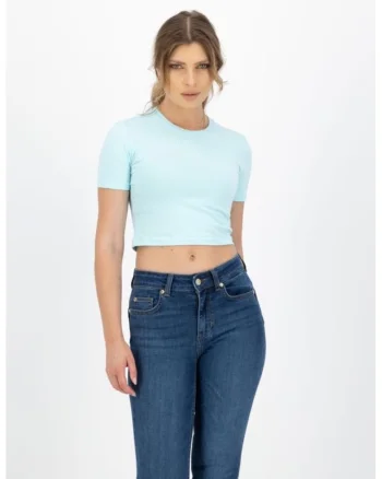 Tricou crop dama,  Turcoaz, Bumbac, Turcoaz