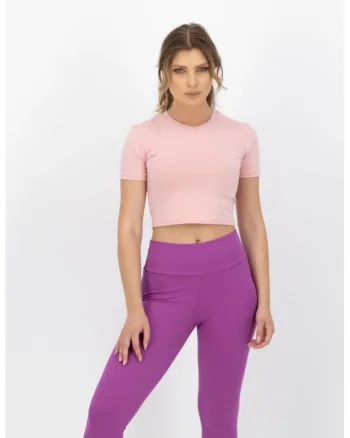 Tricou crop dama,  Roz, Bumbac, Roz
