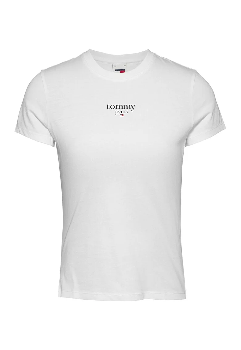 Tricou cu decolteu rotund si logo, Alb