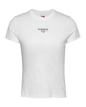 Tricou cu decolteu rotund si logo, Alb