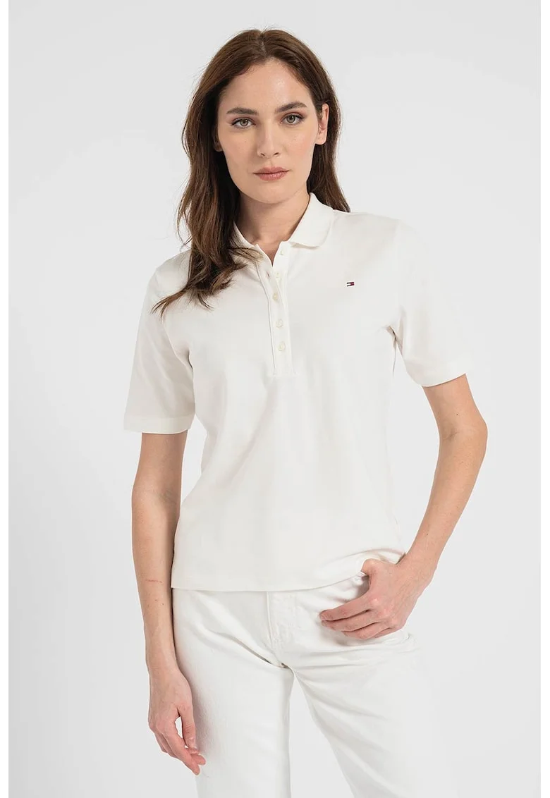 Tricou polo regular fit de bumbac organic, Alb