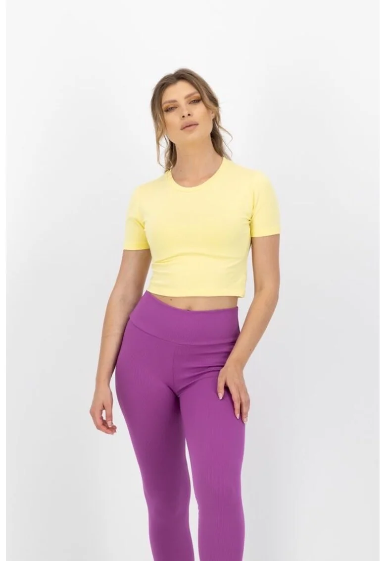Tricou crop dama,  Galben, Bumbac, Galben