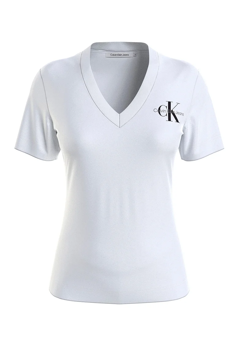Tricou din bumbac organic cu decolteu in V, Alb optic
