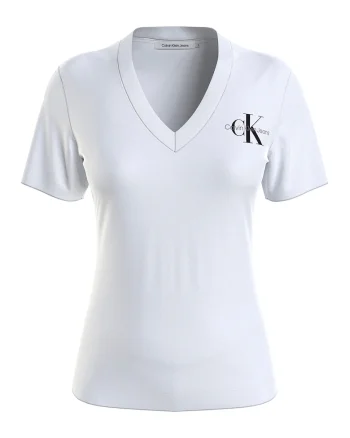 Tricou din bumbac organic cu decolteu in V, Alb optic