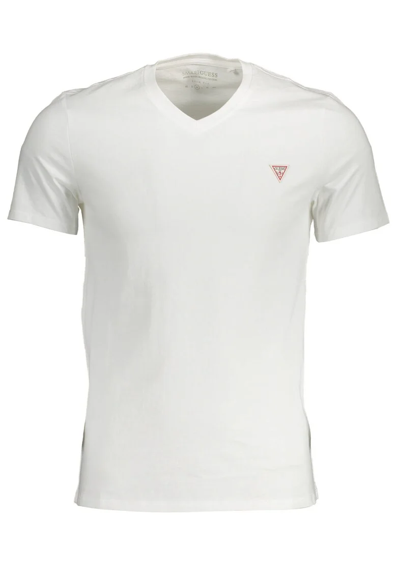 GUESS, Tricou slim fit de bumbac cu decolteu in V