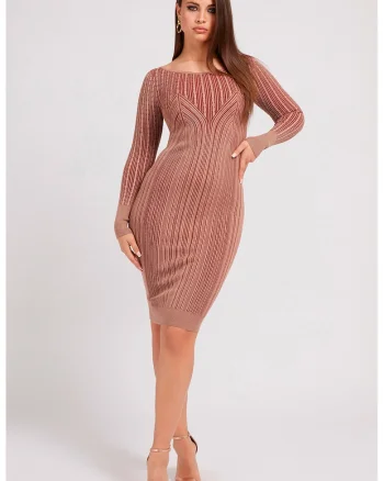 Rochie cambrata cu imprimeu si decolteu rotund, Rosu inchis/Rosu stins