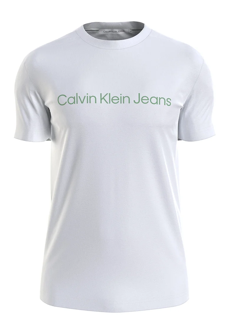 Tricou slim fit cu imprimeu logo, Alb