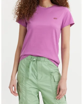 Tricou din bumbac cu decolteu la baza gatului,  Violet, Violet