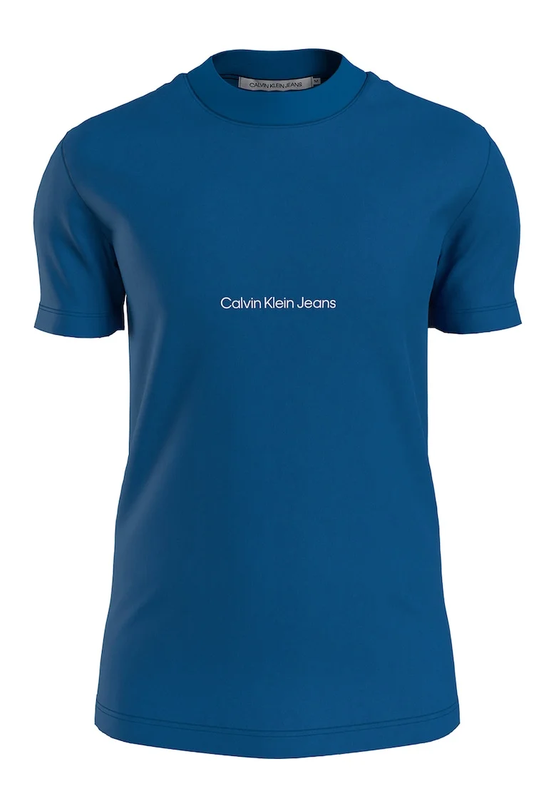 Tricou slim fit din amestec de bumbac organic, Albastru