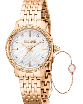 Set de ceas analog si bratara decorata cu zirconia, Auriu rose