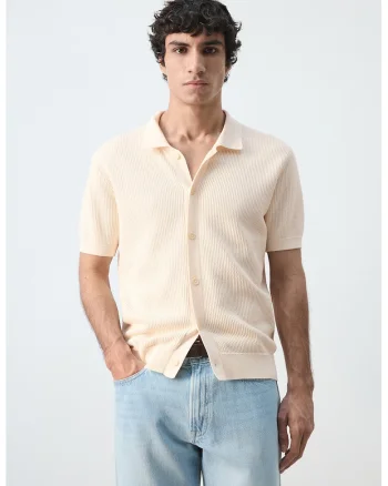 Cardigan din bumbac cu maneci scurte, Crem