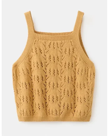 Top tricotat cu perforatii, Galben