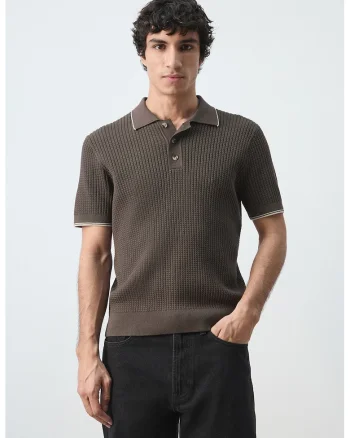 Tricou polo tricotat fin, Maro inchis