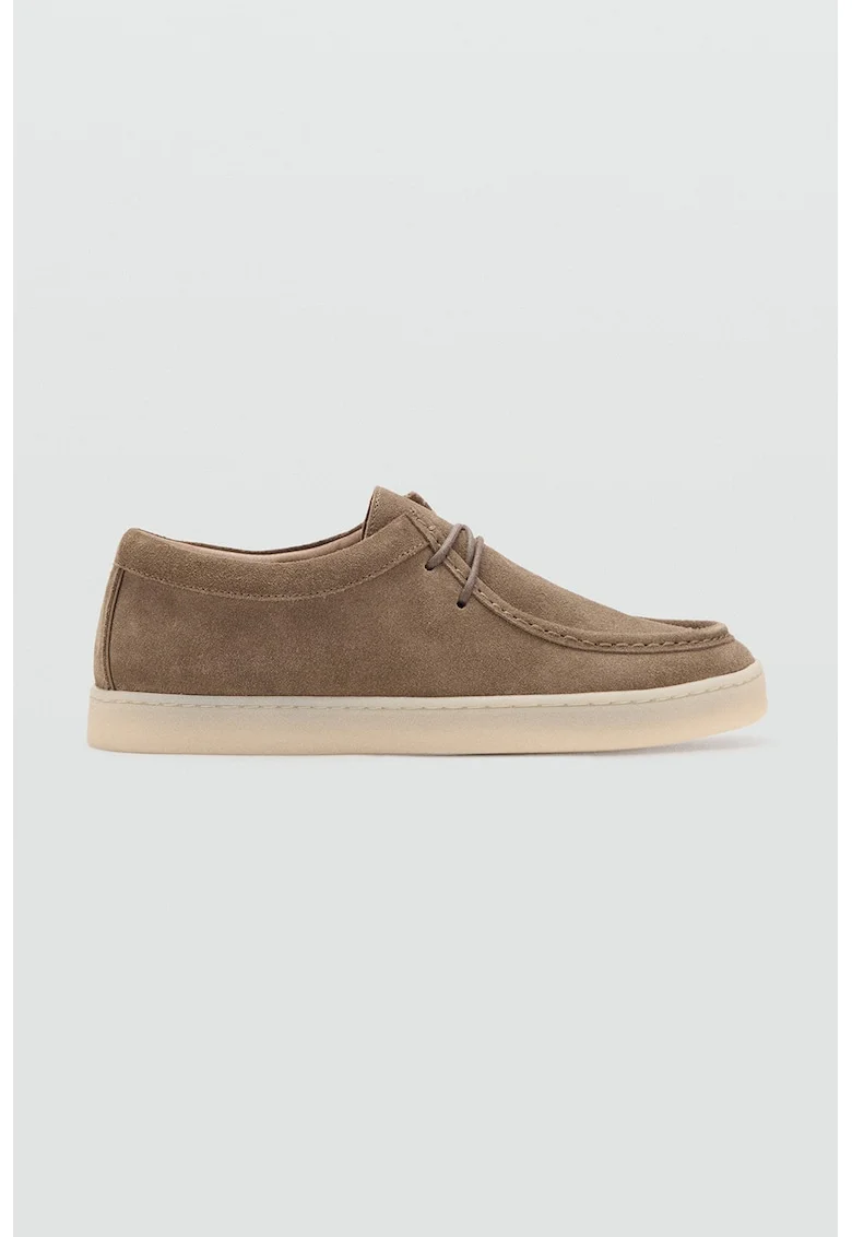 Pantofi barcuta din piele intoarsa, Maro camel