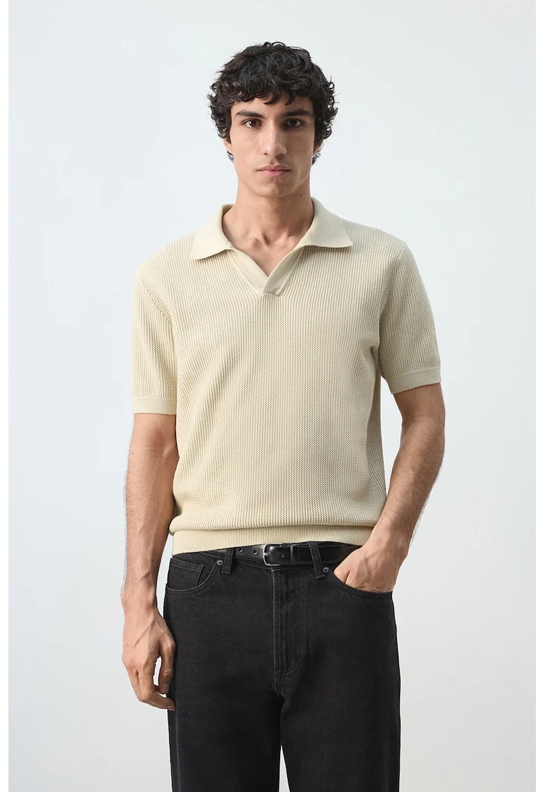 Tricou polo cu model uni, Maro nisip