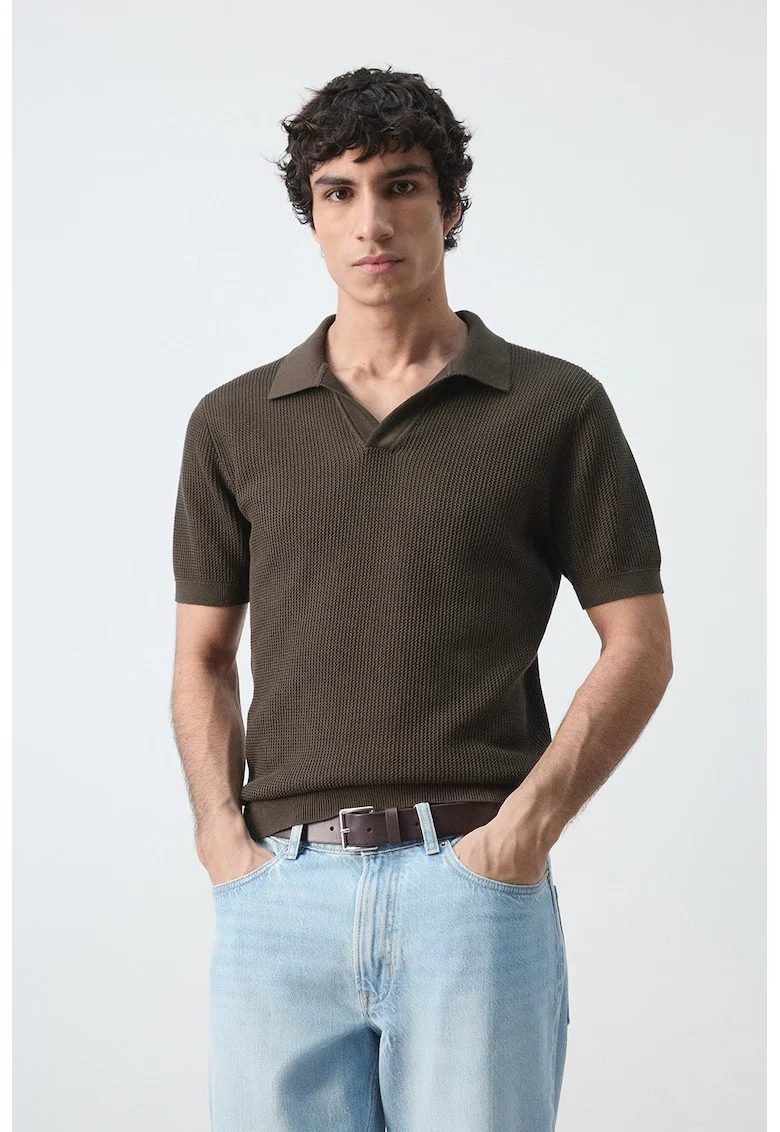 Tricou polo cu model uni, Maro inchis