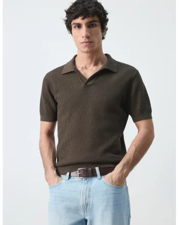 Tricou polo cu model uni, Maro inchis