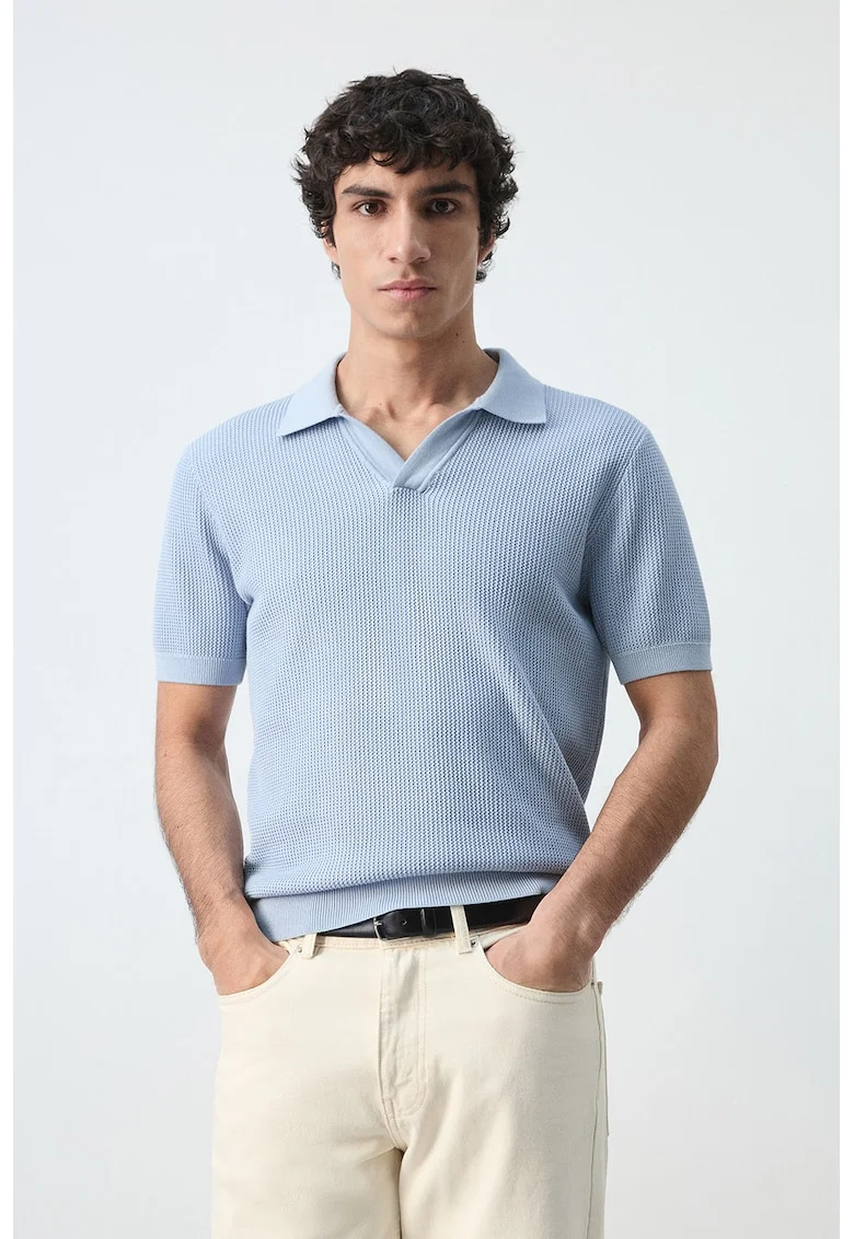 Tricou polo cu model uni, Albastru pastel