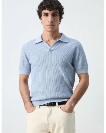Tricou polo cu model uni, Albastru pastel