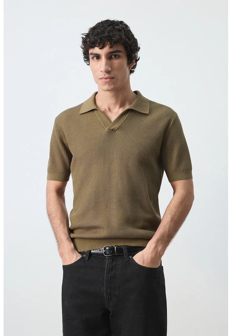 Tricou polo cu model uni, Kaki