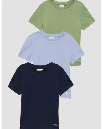 Set de tricouri din bumbac - 3 piese, Verde/Albastru
