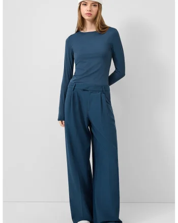Pantaloni ampli cu pensa, Albastru inchis