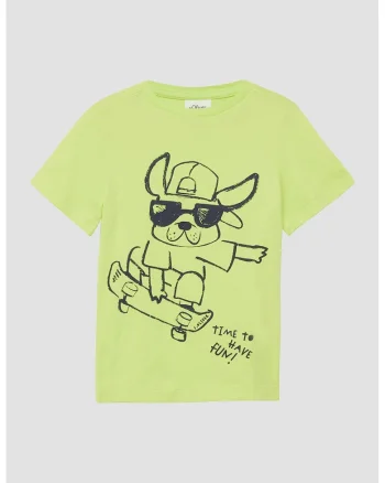Tricou cu decolteu la baza gatului si imprimeu grafic, Negru/Verde lime