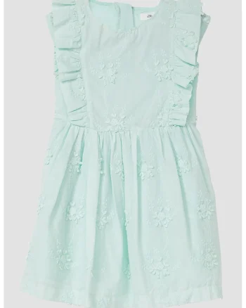 Rochie din bumbac cu broderie florala, Verde menta