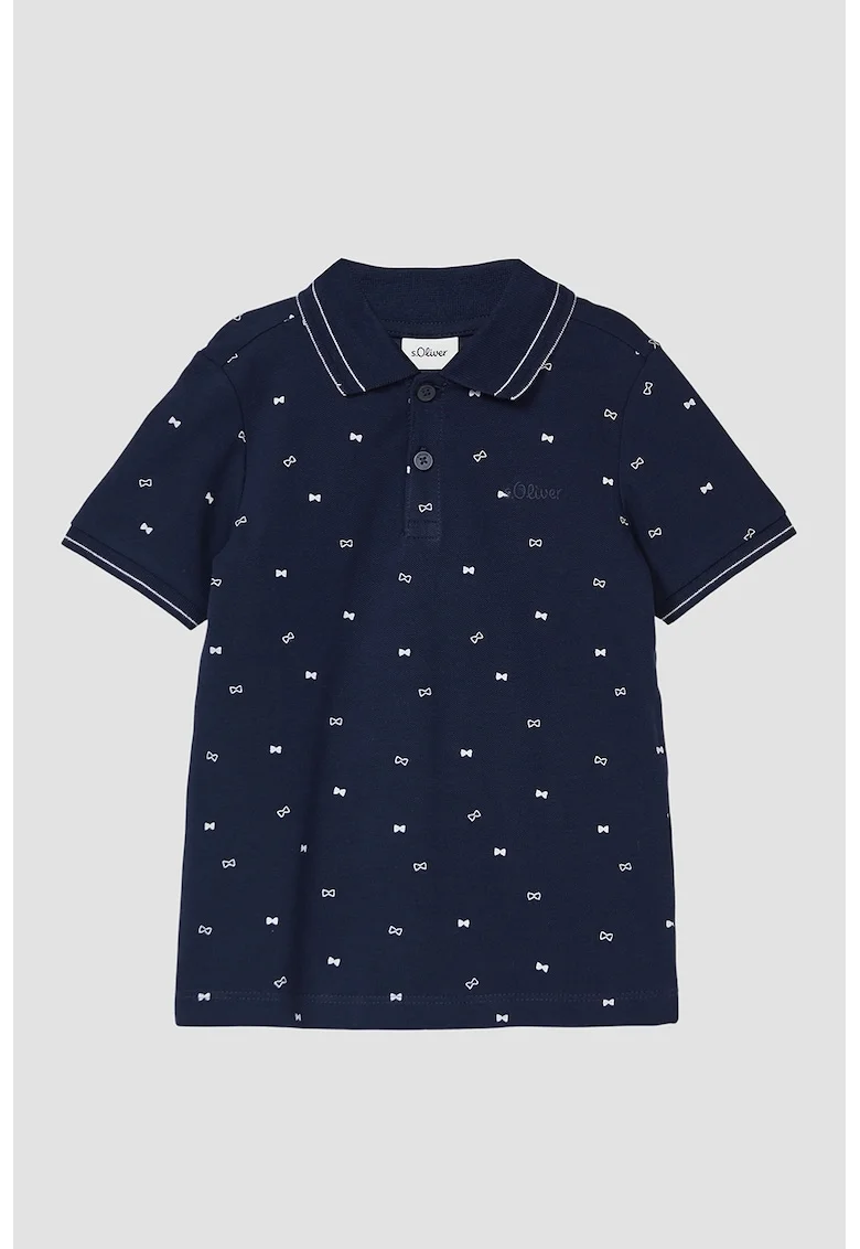 Tricou polo din material pique cu logo discret, Alb optic/Bleumarin