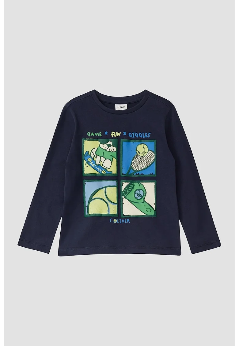 Bluza din bumbac cu decolteu la baza gatului, Verde/Albastru