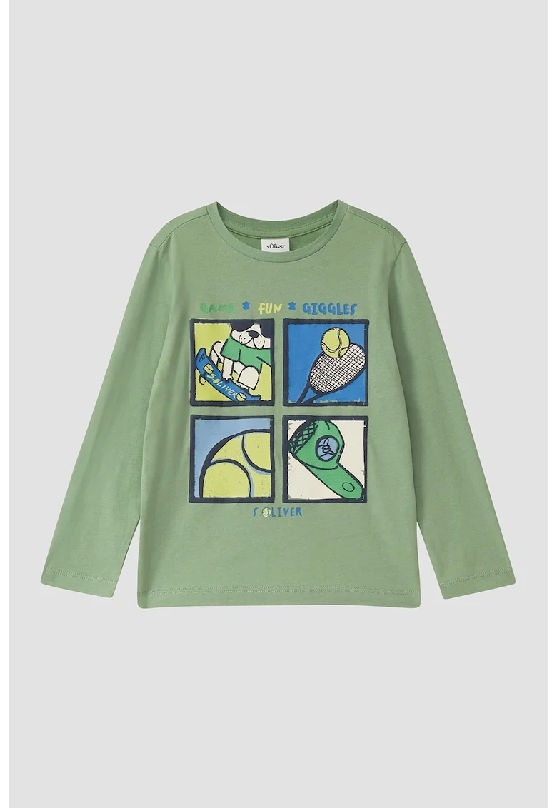 Bluza din bumbac cu decolteu la baza gatului, Verde/Galben/Albastru
