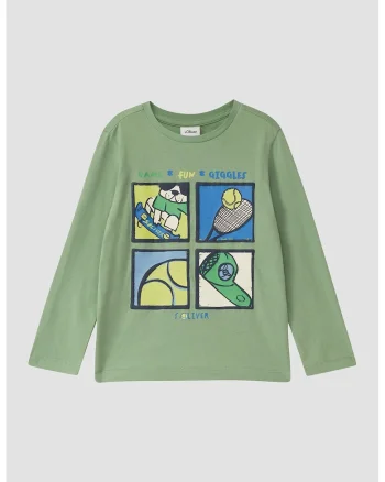 Bluza din bumbac cu decolteu la baza gatului, Verde/Galben/Albastru