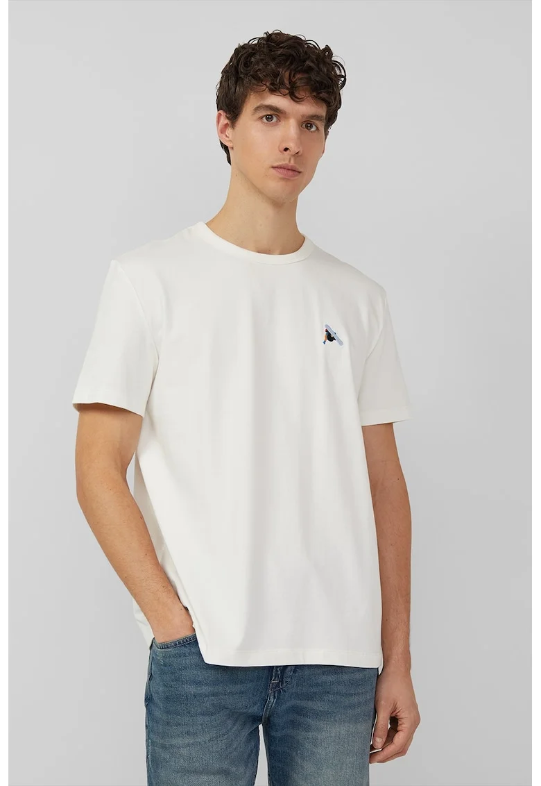 Tricou de bumbac cu decolteu la baza gatului, Alb murdar