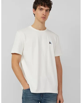 Tricou de bumbac cu decolteu la baza gatului, Alb murdar