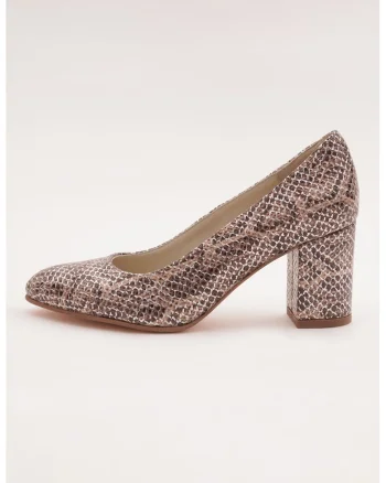Pantofi de piele cu model piele de reptila, Maro/Argintiu