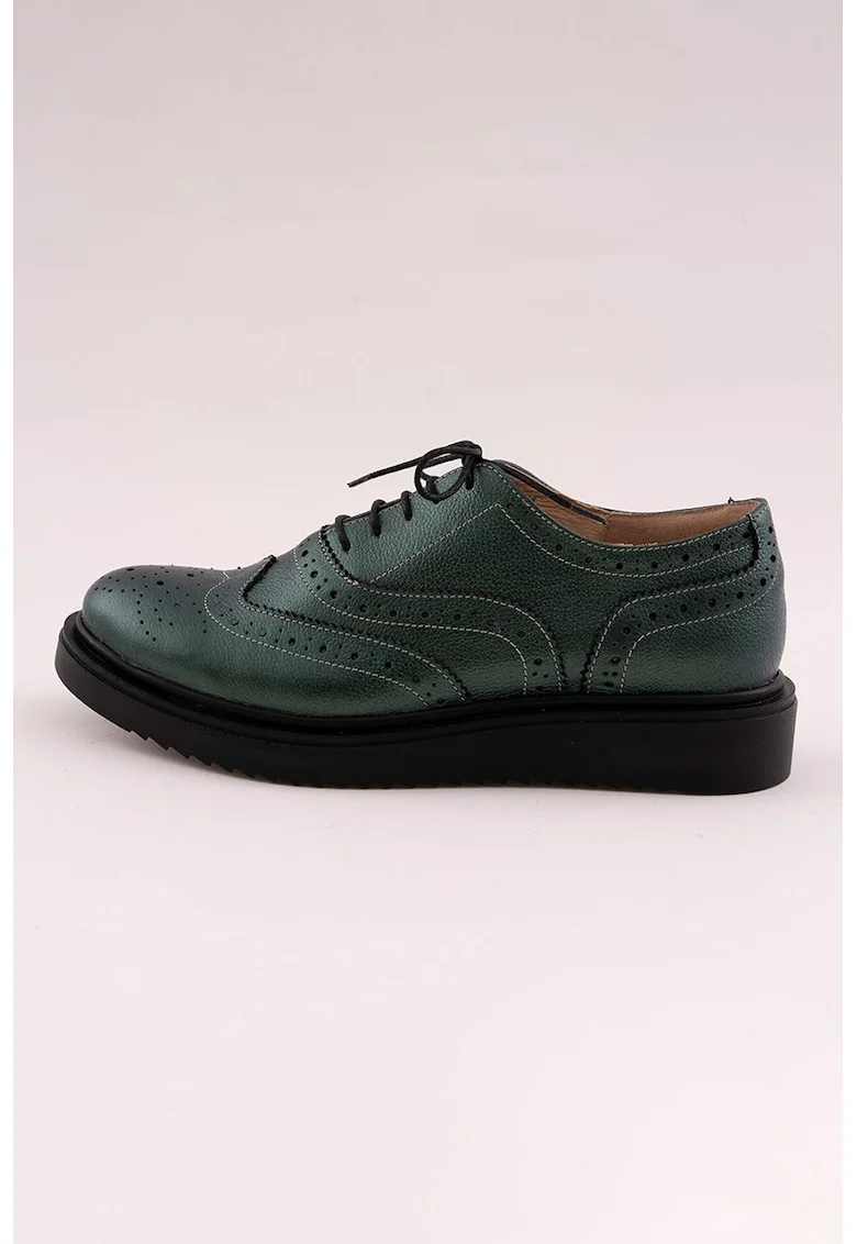 Pantofi brogue de piele, Verde inchis
