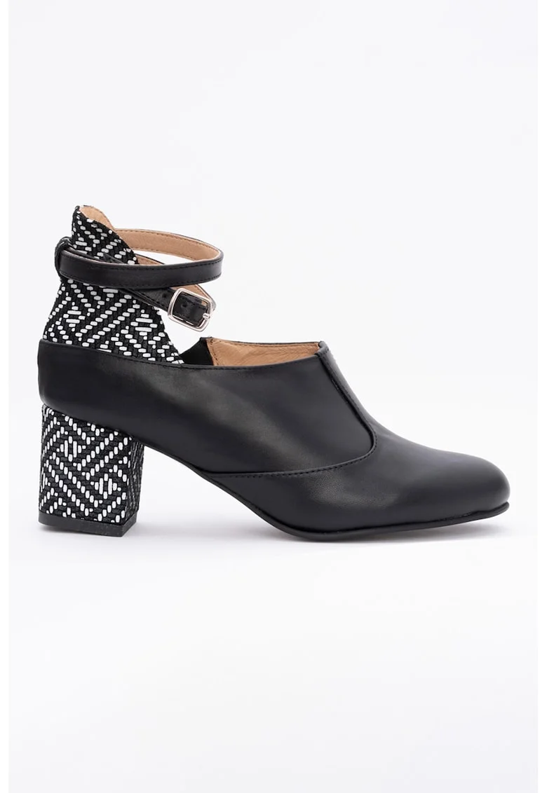 Pantofi de piele cu fermoar si barete pe glezna, Negru