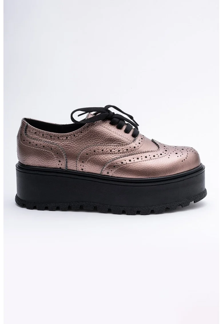 Pantofi brogue flatform de piele, Bronz