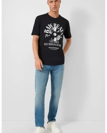 Tricou regular fit cu imprimeu tematic, Negru/Alb optic