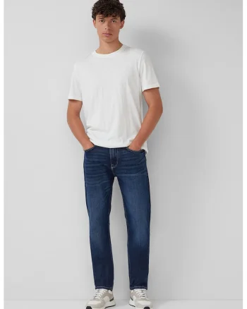 Blugi slim fit cu aspect decolorat, Albastru inchis