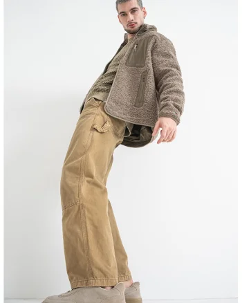 Jacheta regular-fit din blana shearling sintetica cu buzunar pe piept, Maro camel