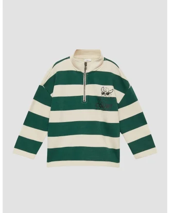 Bluza de trening din amestec de bumbac cu model in dungi, Verde/Crem