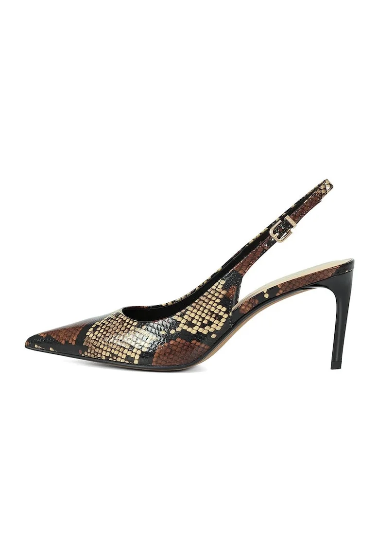 Pantofi slingback din piele cu animal print, Maro inchis/Maro/Crem