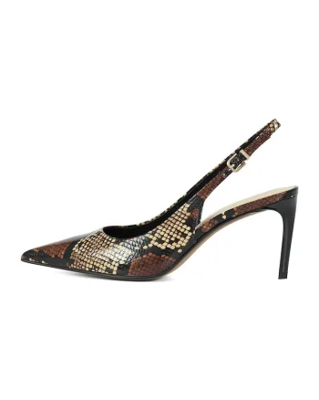 Pantofi slingback din piele cu animal print, Maro inchis/Maro/Crem