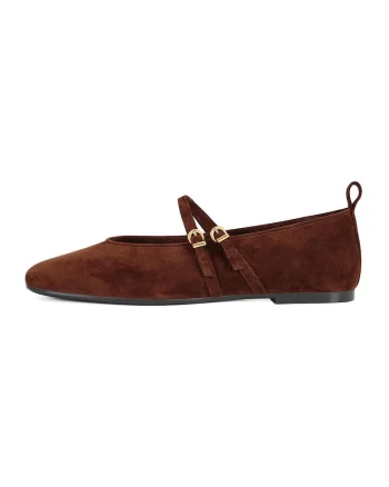 Balerini Mary Jane din piele cu catarama, Maro cognac