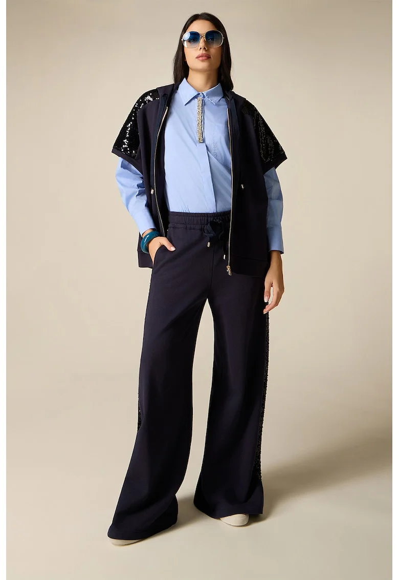 Pantaloni de trening cu croiala ampla si aplicatii cu paiete, Albastru ultramarin
