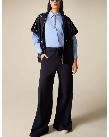 Pantaloni de trening cu croiala ampla si aplicatii cu paiete, Albastru ultramarin